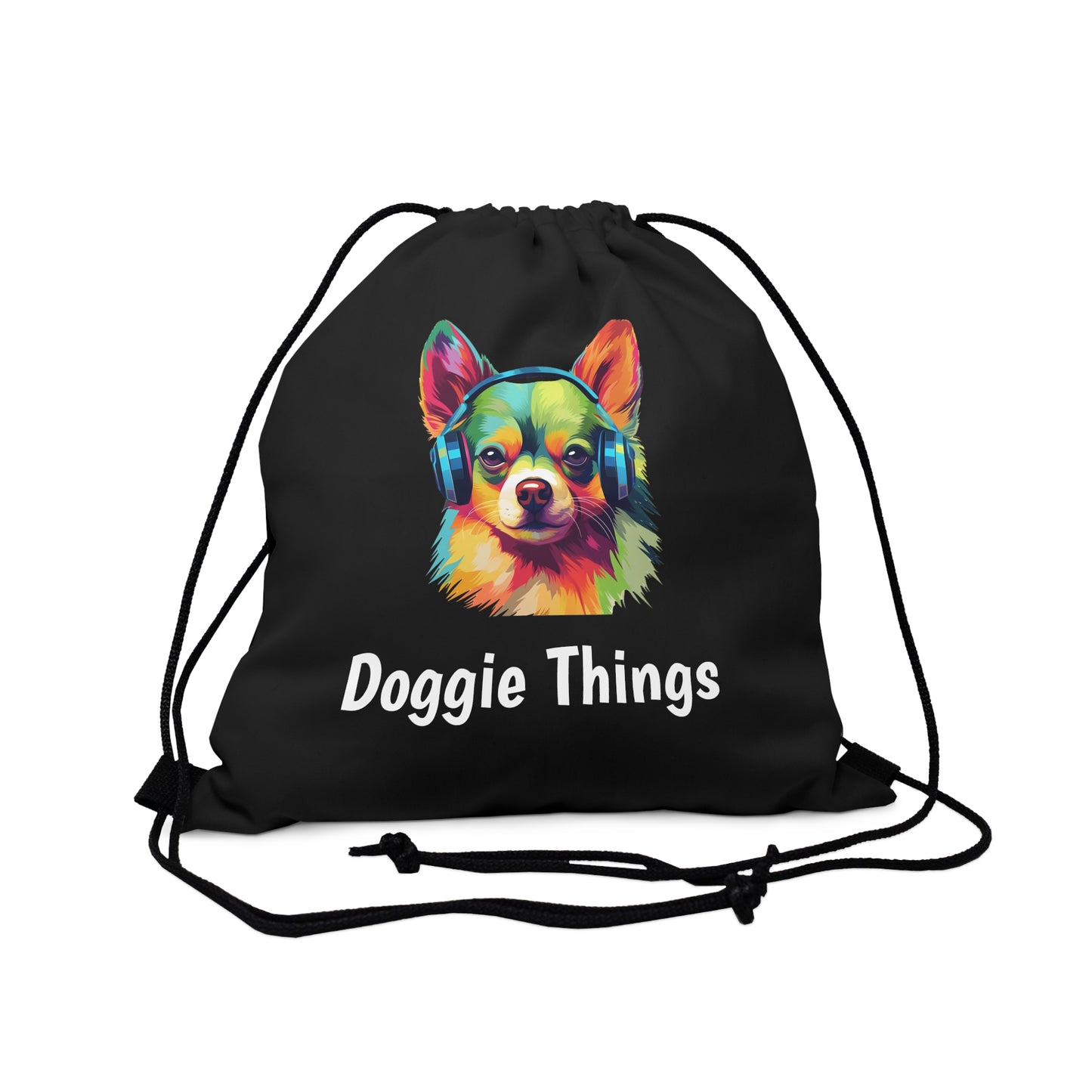 Chihuahua Doggie Things Outdoor Black Drawstring Bag