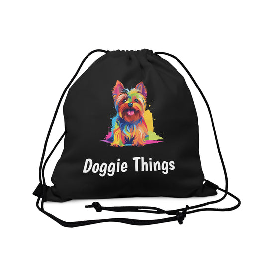Yorkshire Terrier Doggie Things Outdoor Black Drawstring Bag
