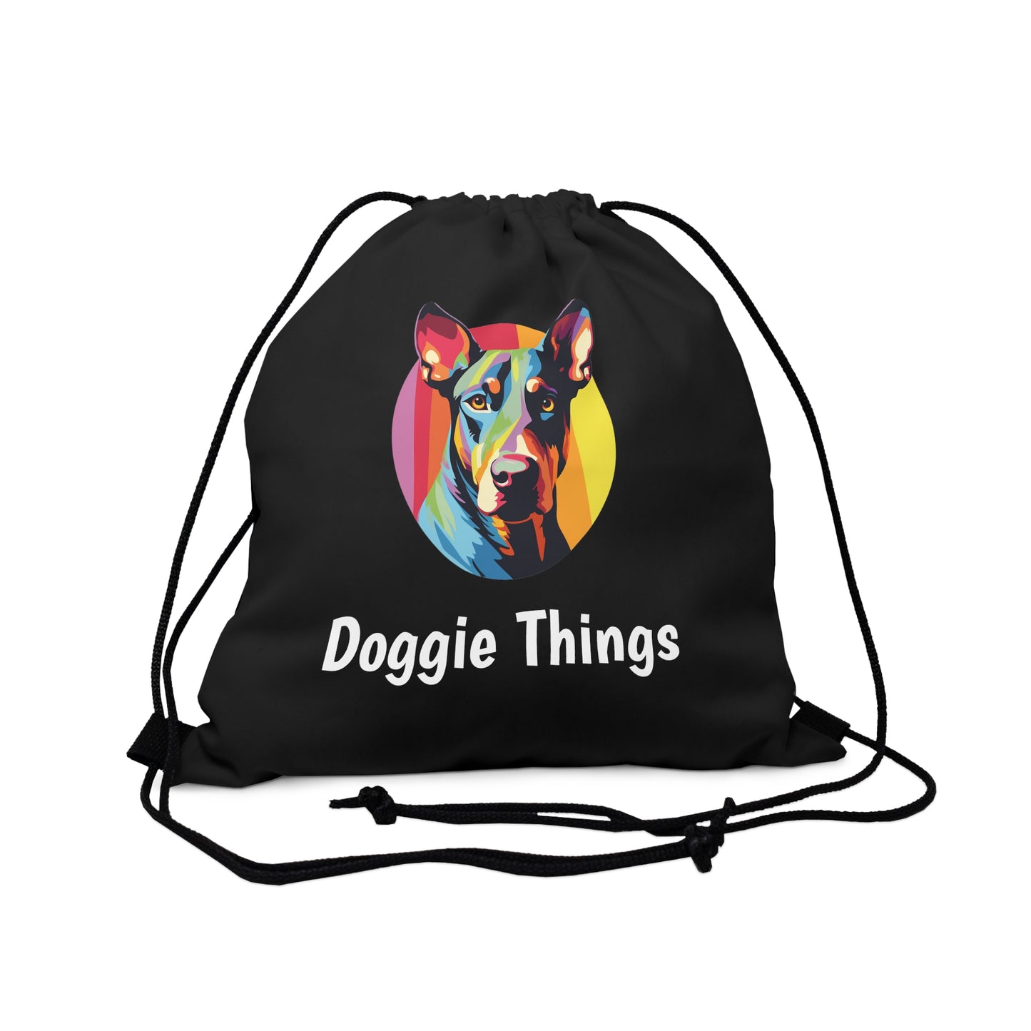 Doberman Pinscher Doggie Things Outdoor Black Drawstring Bag
