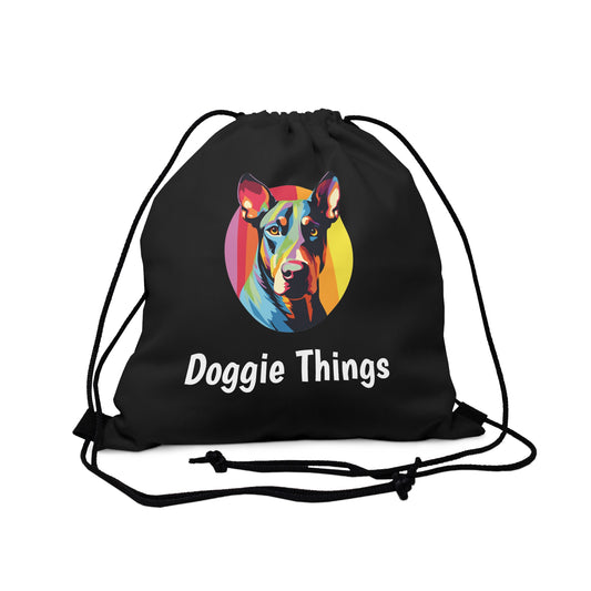 Doberman Pinscher Doggie Things Outdoor Black Drawstring Bag