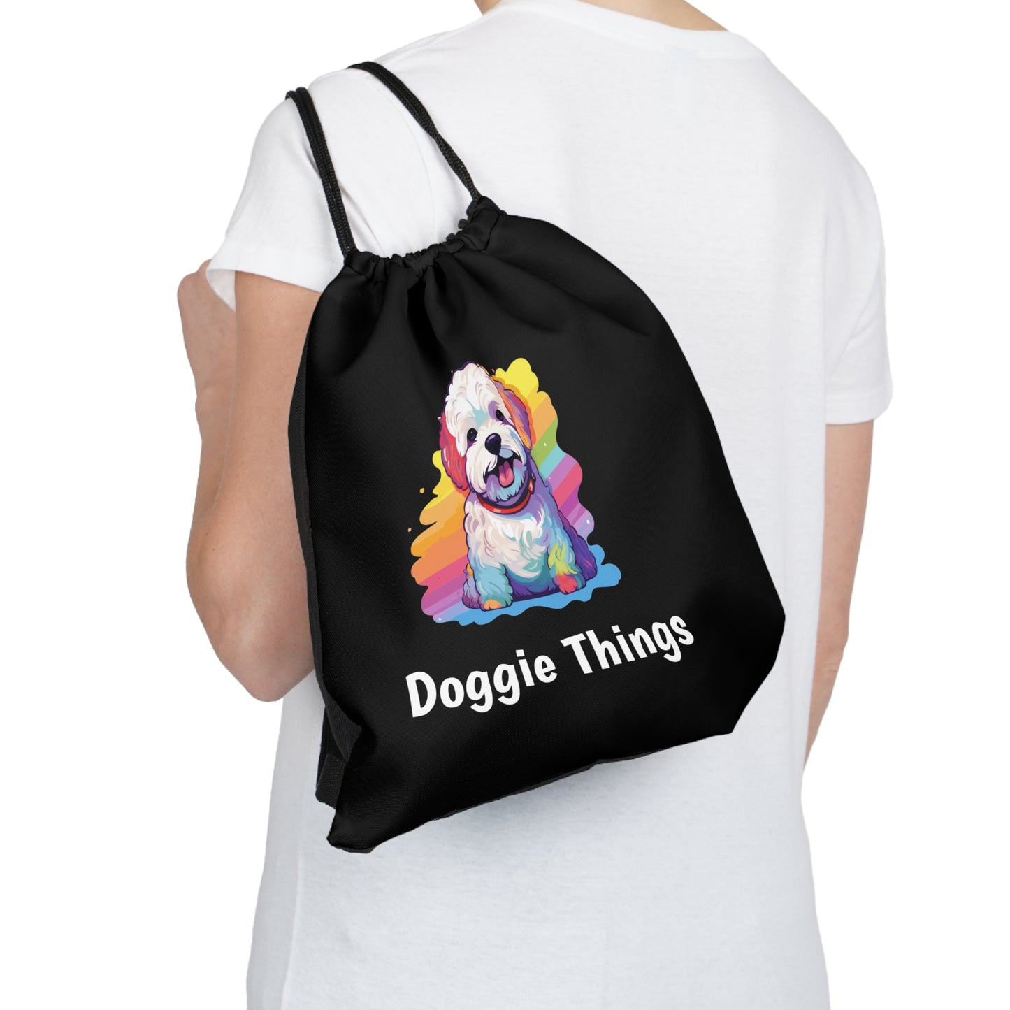 Bichon Frise Doggie Things Outdoor Black Drawstring Bag