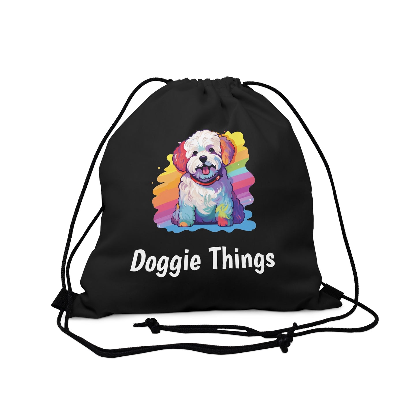 Bichon Frise Doggie Things Outdoor Black Drawstring Bag