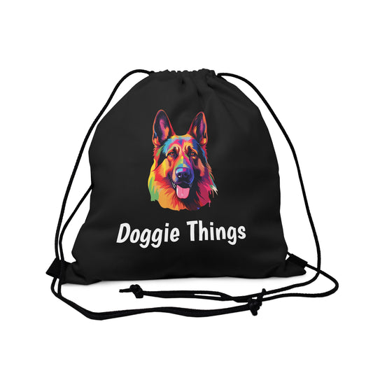 German Shepherd Doggie Things Outdoor Black Drawstring Bag