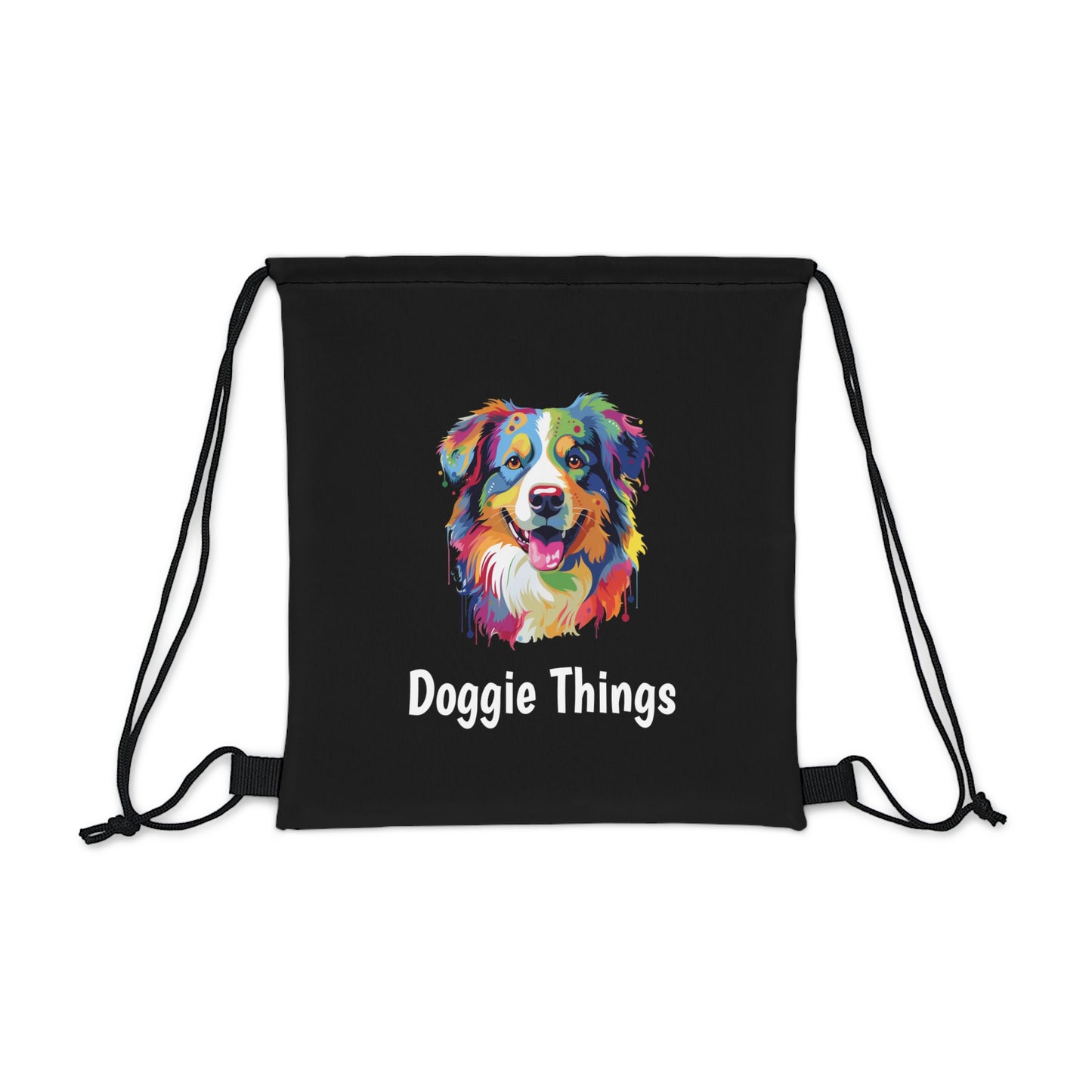 Australian Shepherd Doggie Things Outdoor Black Drawstring Bag