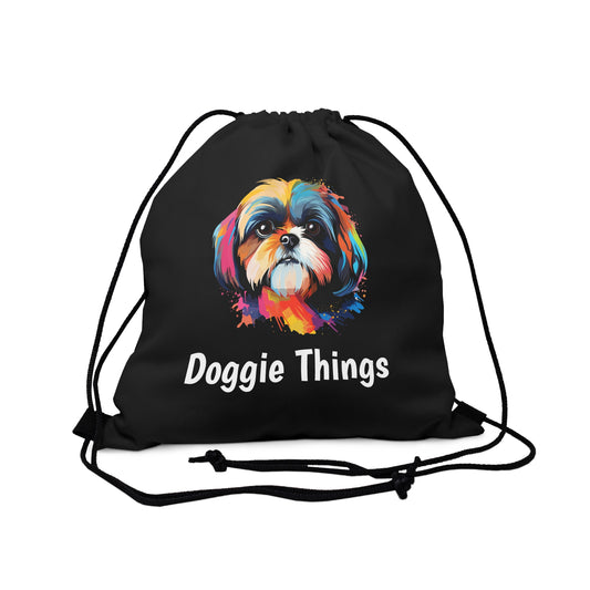 Shih Tzu Doggie Things Outdoor Black Drawstring Bag