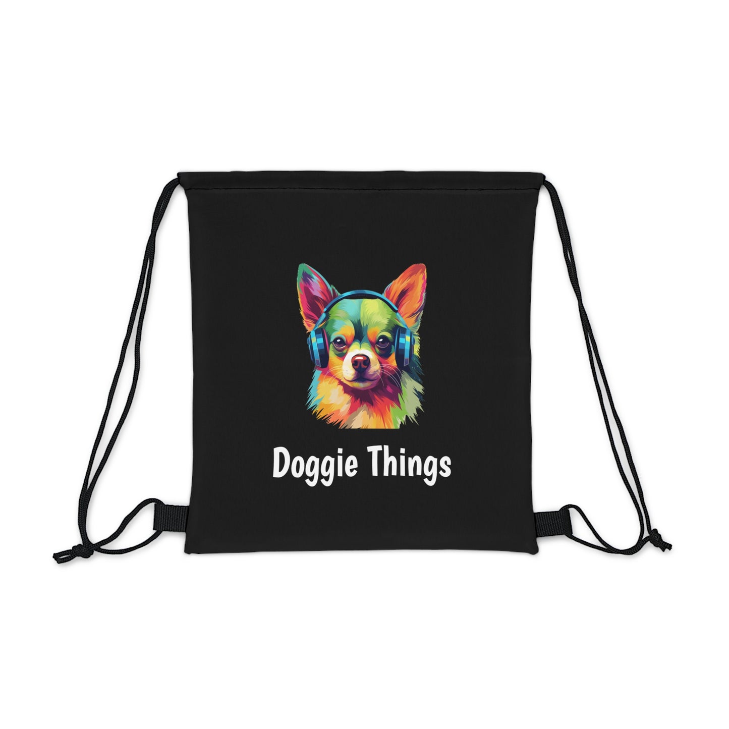 Chihuahua Doggie Things Outdoor Black Drawstring Bag