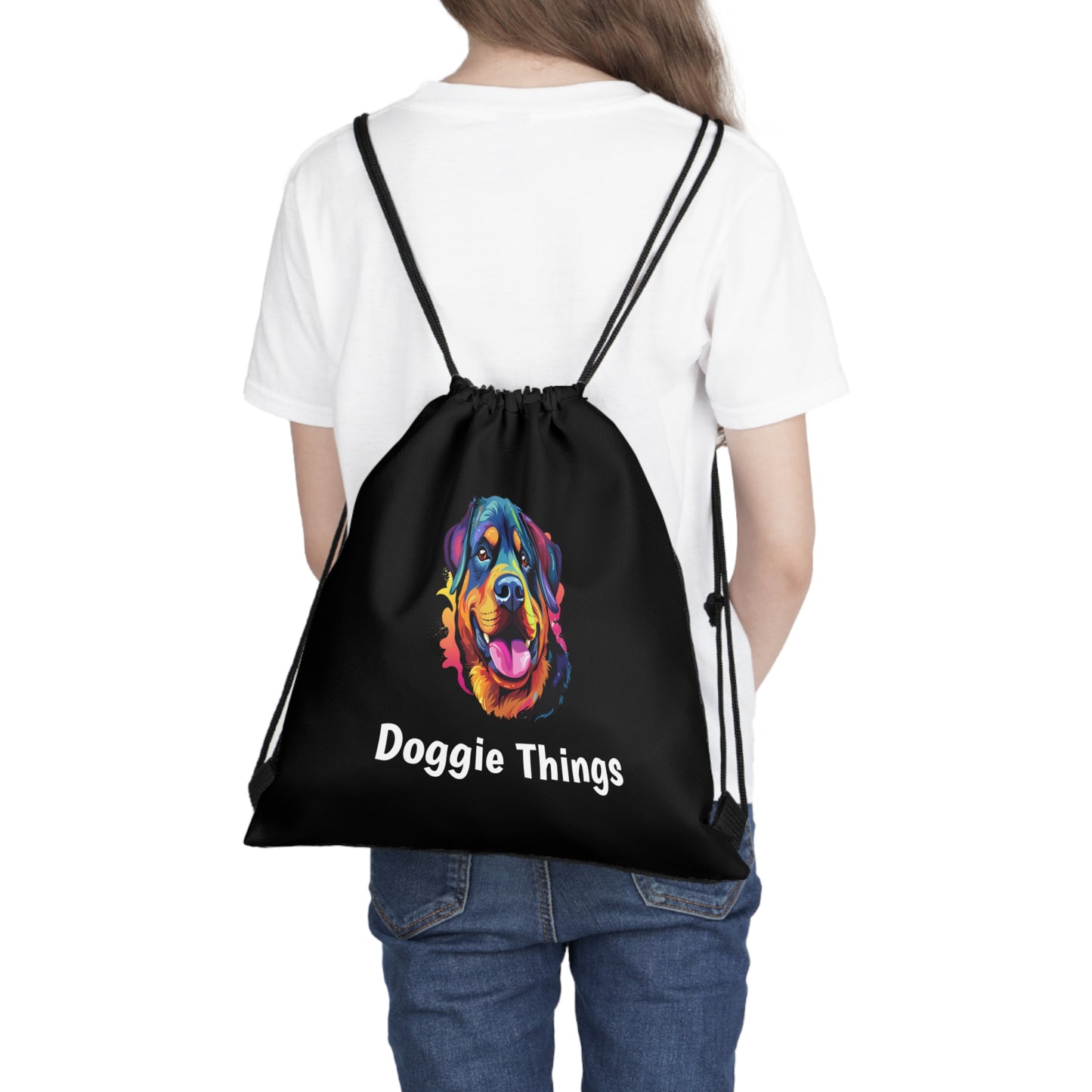 Rottweiler Doggie Things Outdoor Black Drawstring Bag