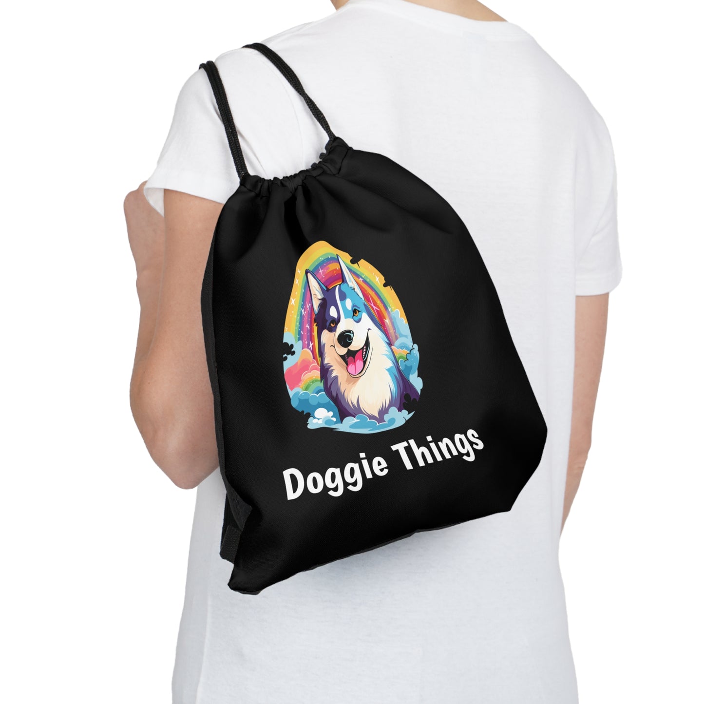 Siberian Husky Doggie Things Outdoor Black Drawstring Bag