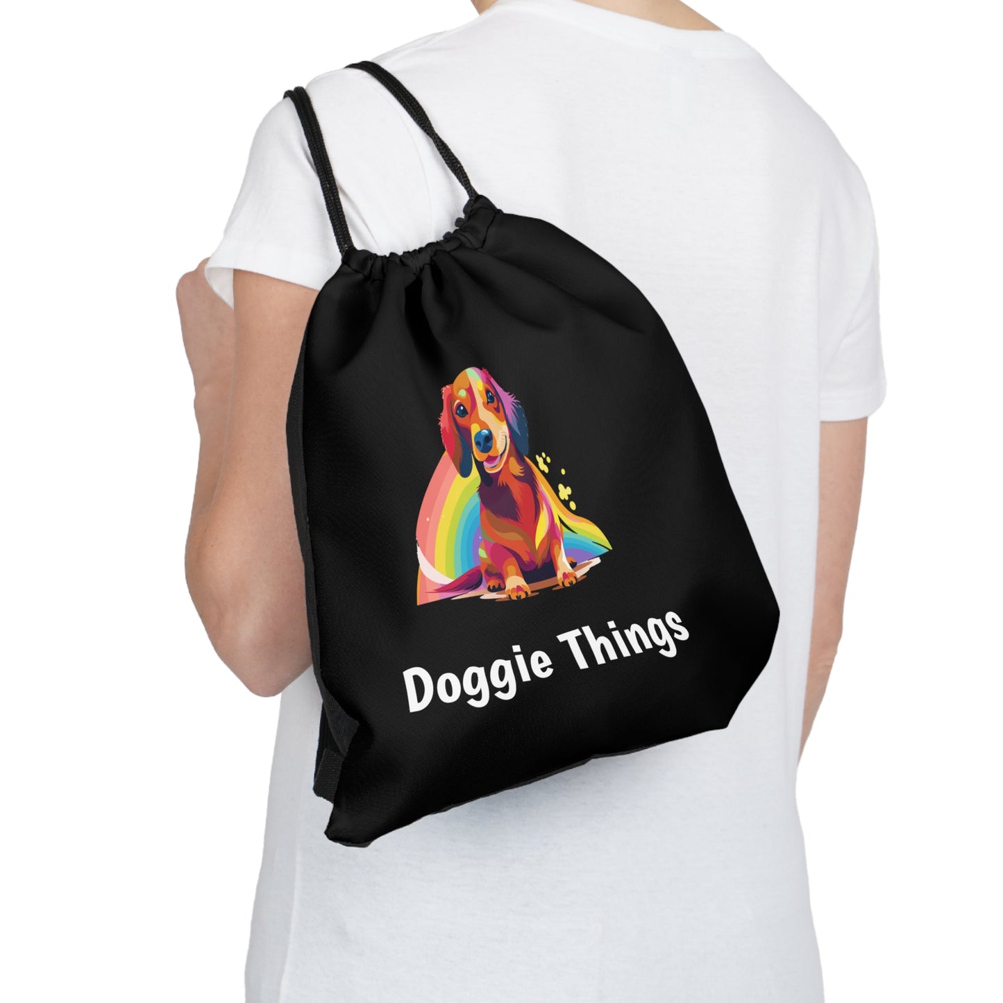Dachshund Doggie Things Outdoor Black Drawstring Bag