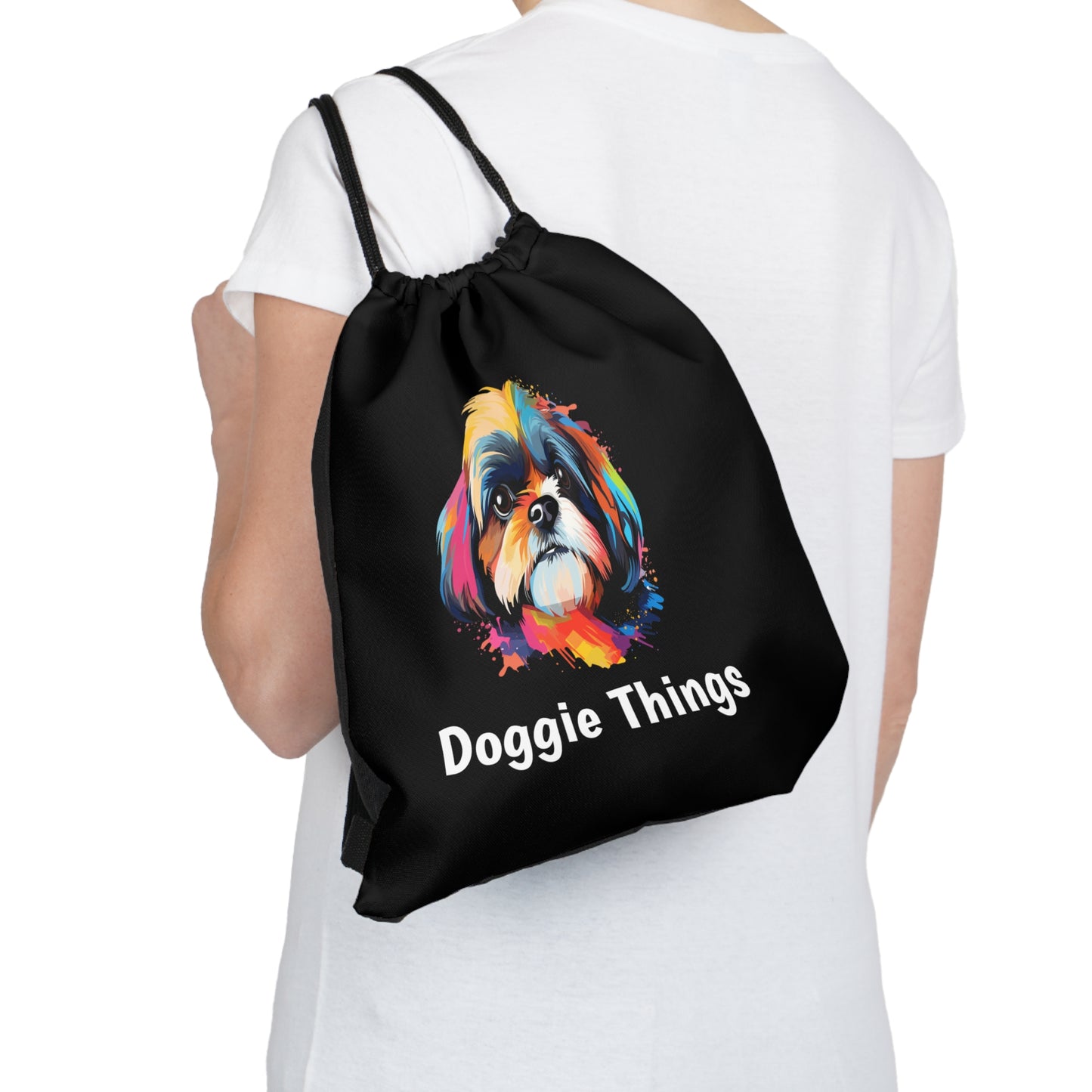 Shih Tzu Doggie Things Outdoor Black Drawstring Bag