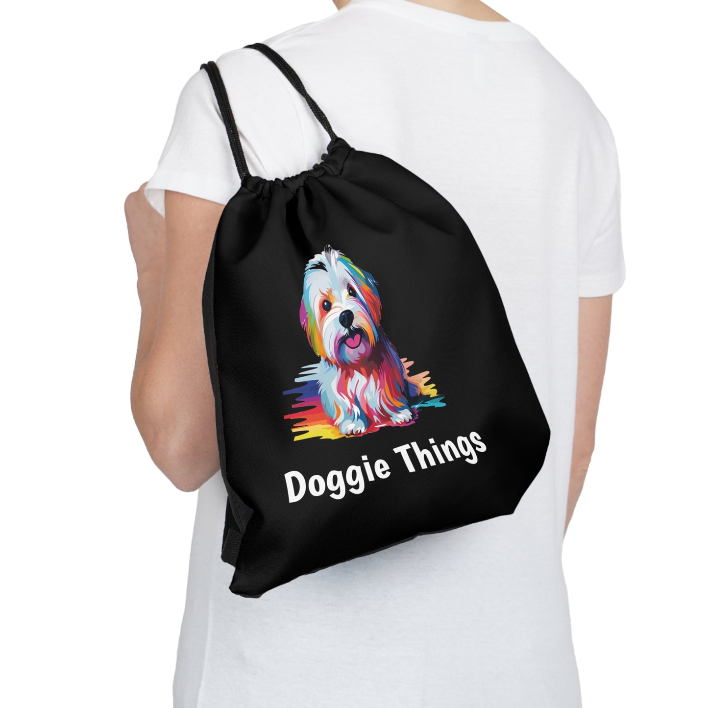 Maltese Doggie Things Outdoor Black Drawstring Bag