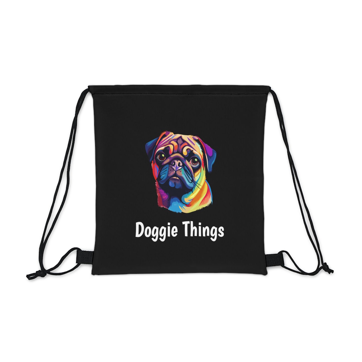 Pug Doggie Things Outdoor Black Drawstring Bag