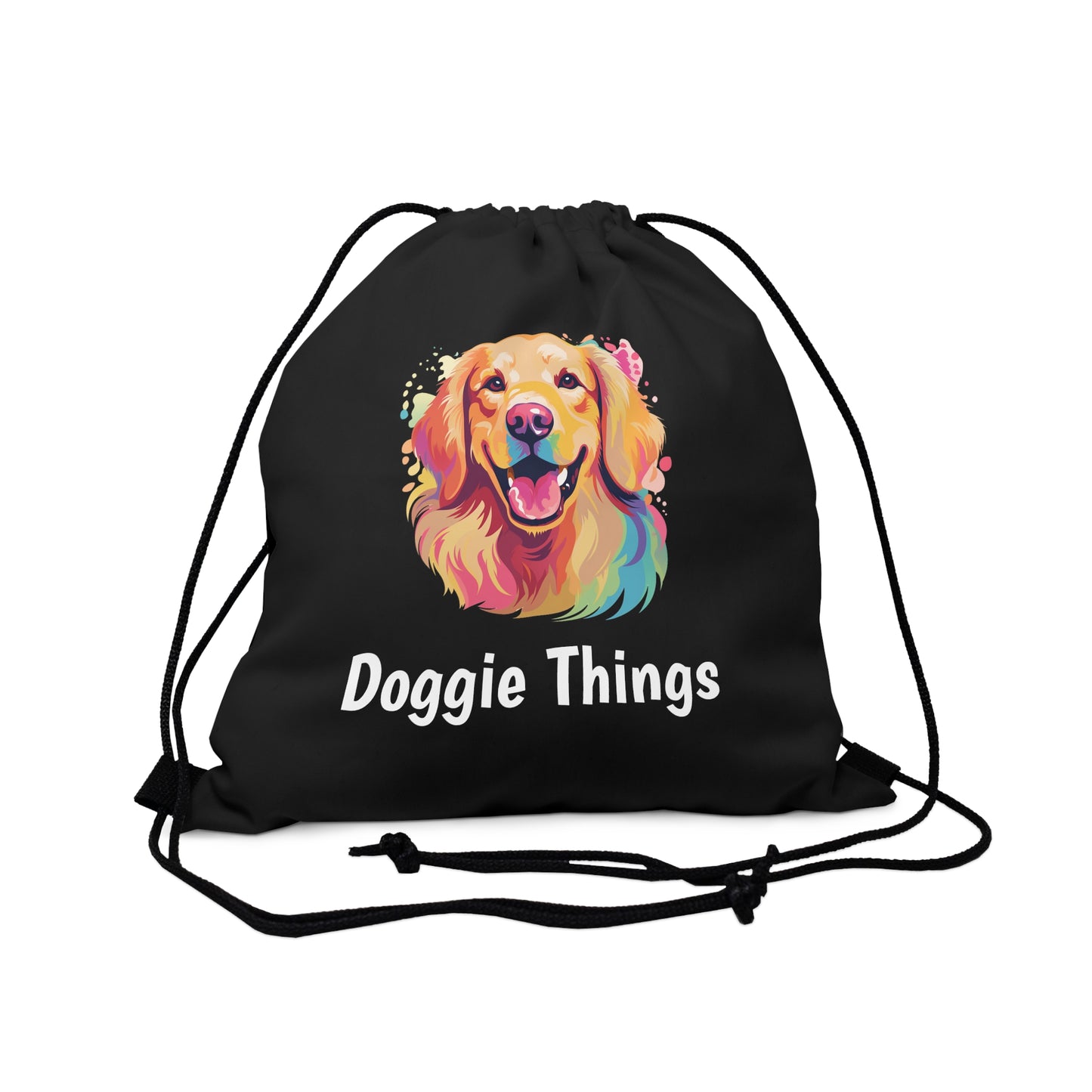 Golden Retriever Doggie Things Outdoor Black Drawstring Bag