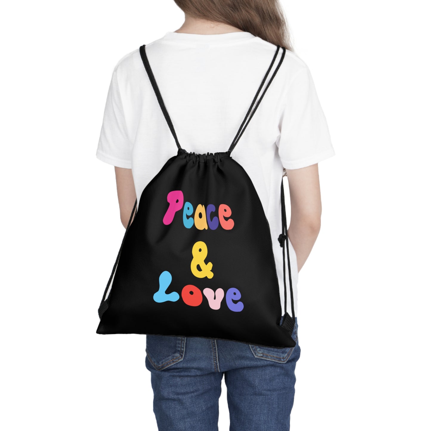 Peace and Love Outdoor Drawstring Bag