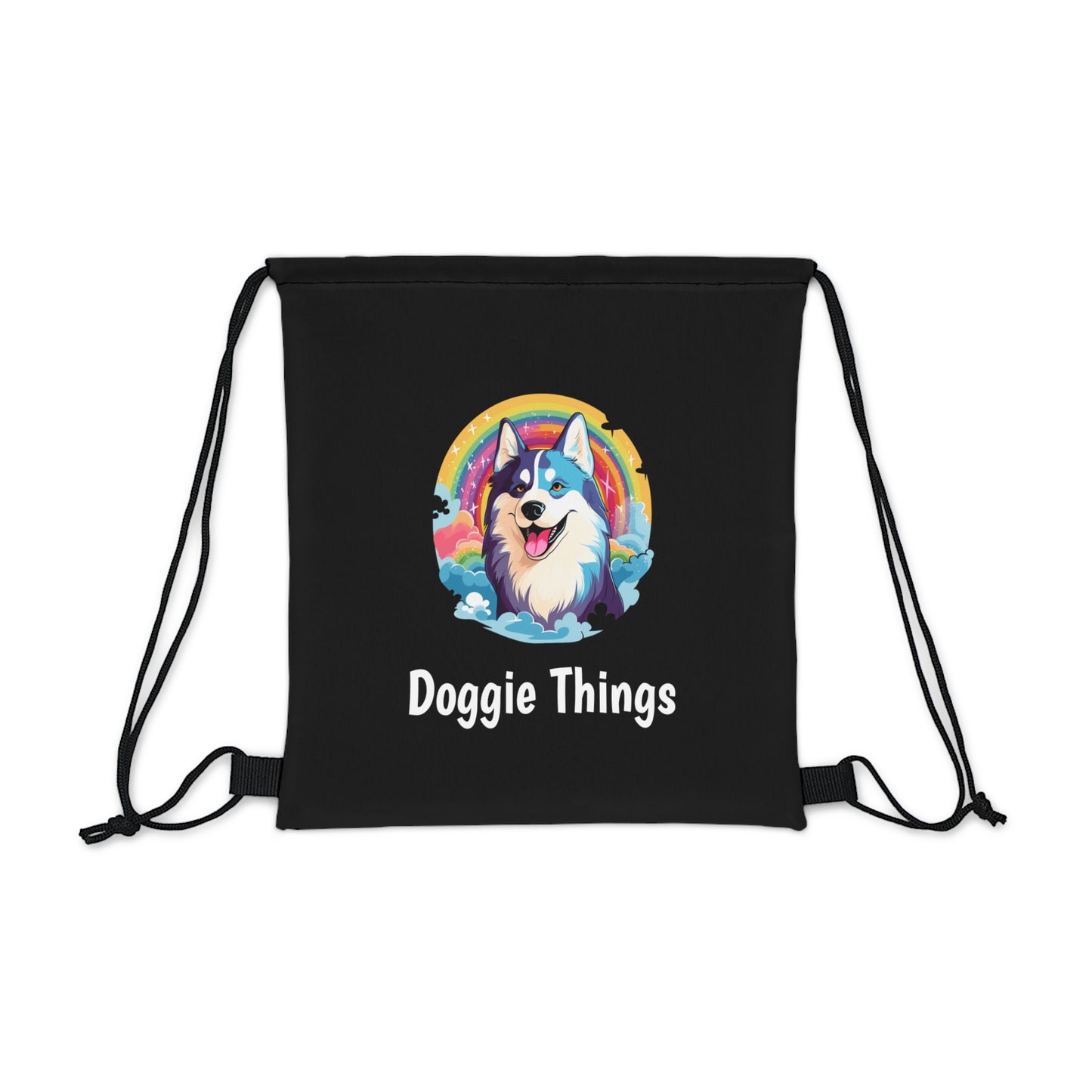 Siberian Husky Doggie Things Outdoor Black Drawstring Bag