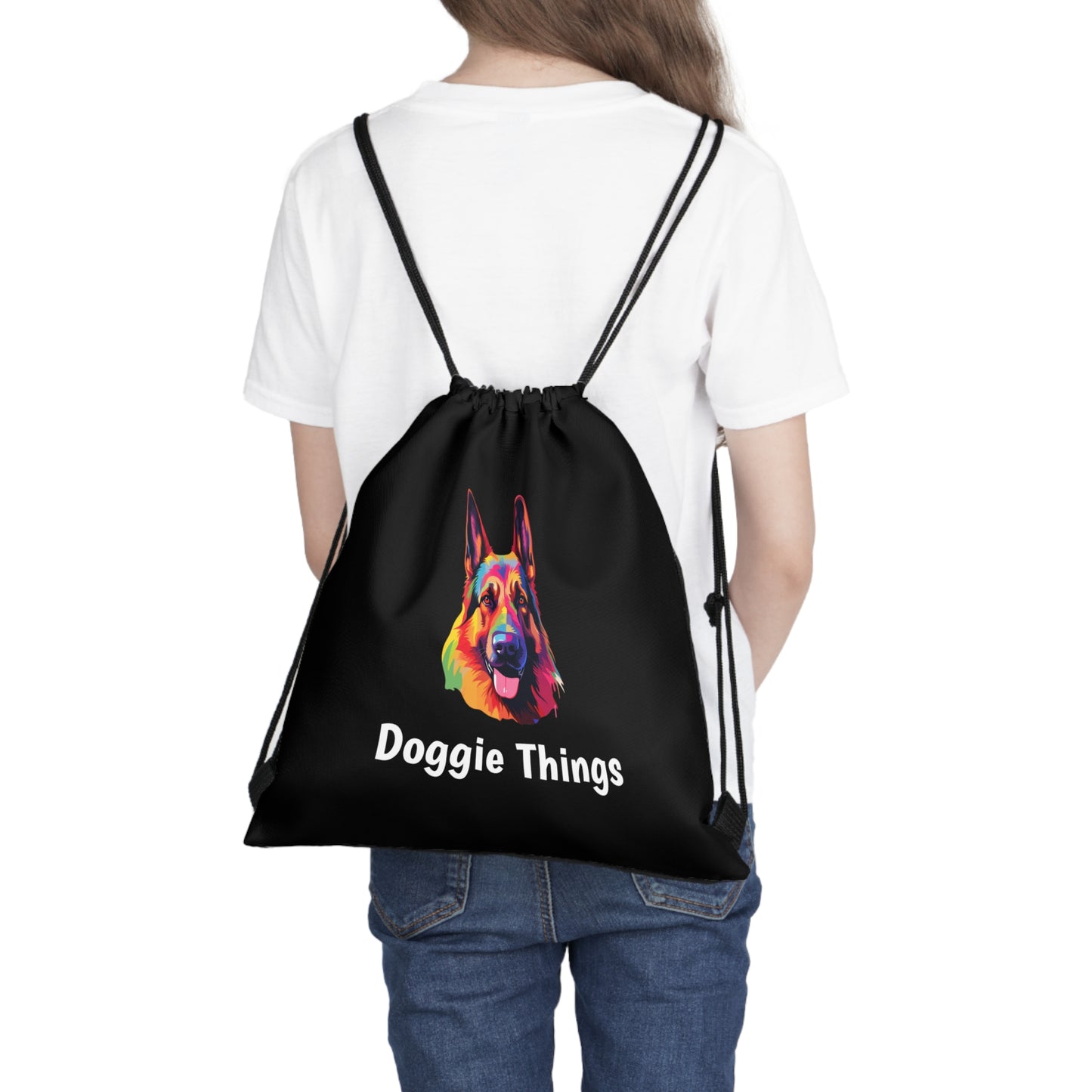 German Shepherd Doggie Things Outdoor Black Drawstring Bag