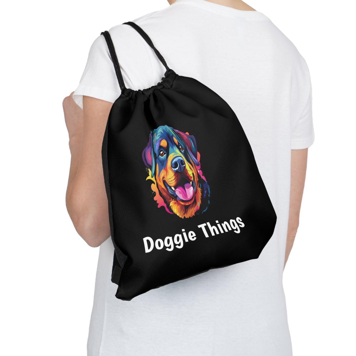 Rottweiler Doggie Things Outdoor Black Drawstring Bag