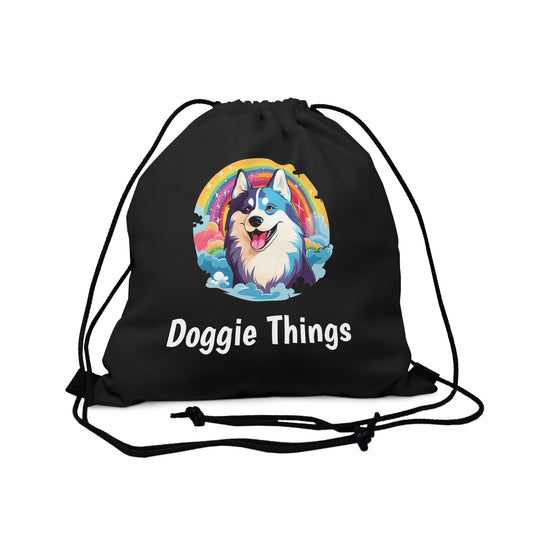 Siberian Husky Doggie Things Outdoor Black Drawstring Bag