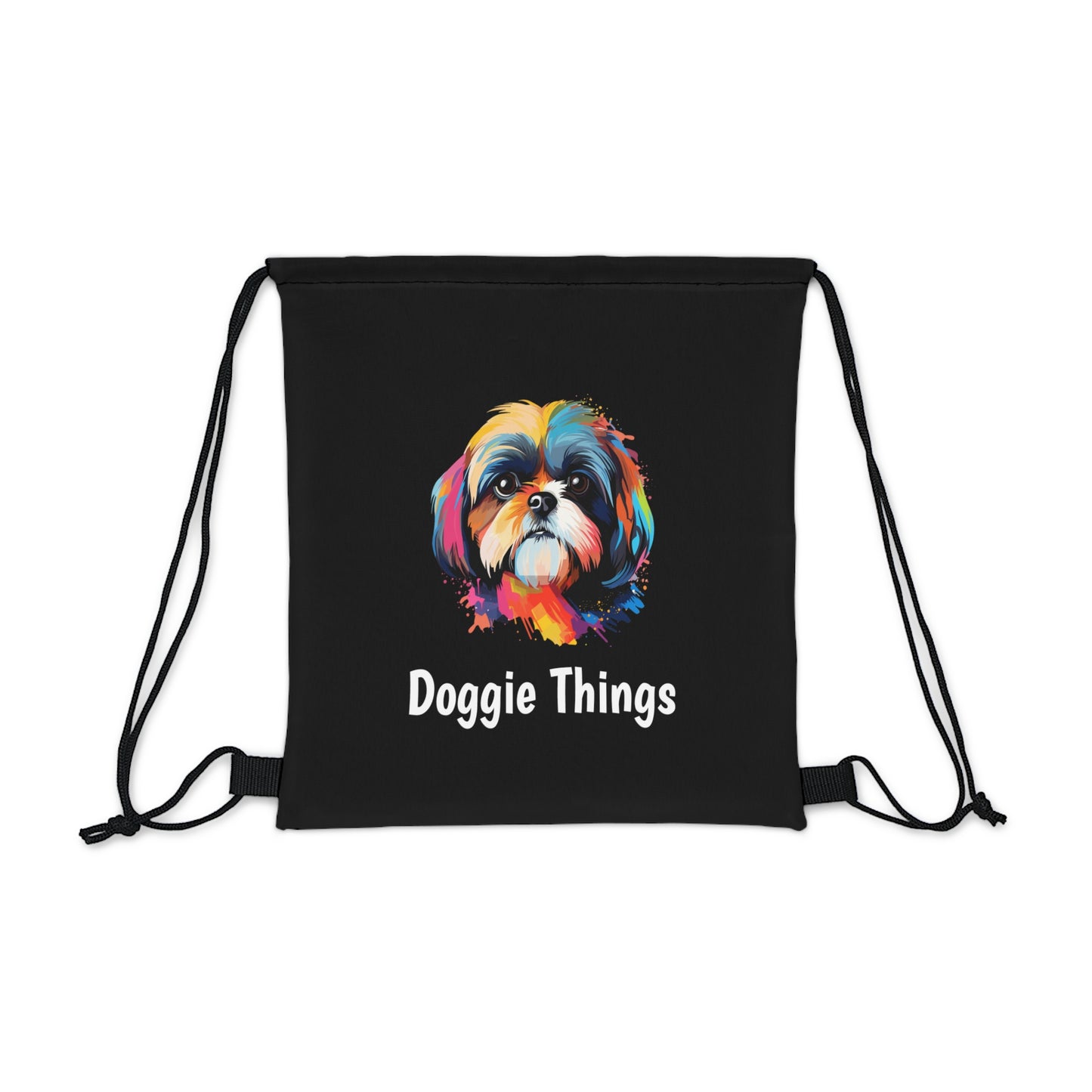 Shih Tzu Doggie Things Outdoor Black Drawstring Bag