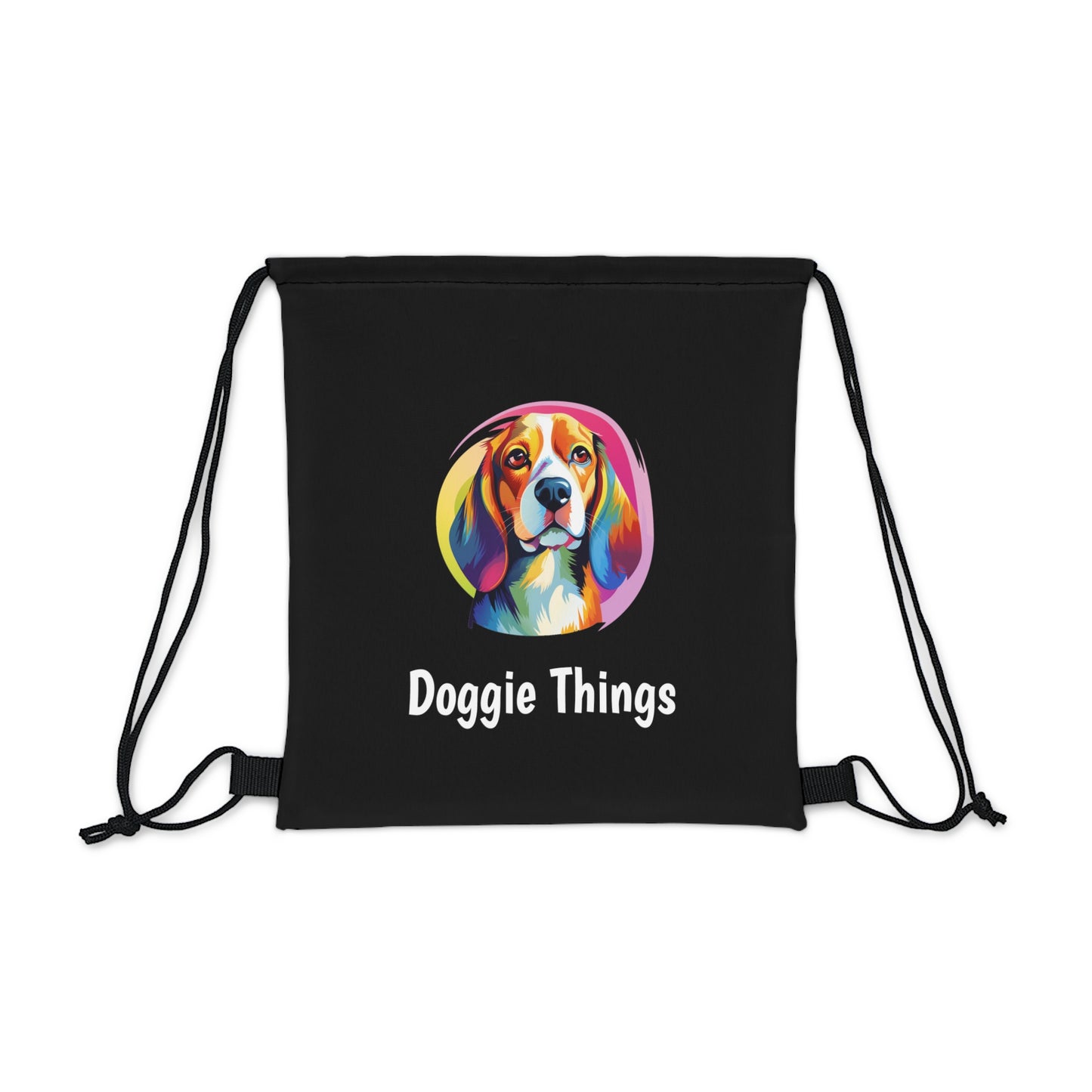 Beagle Doggie Things Outdoor Black Drawstring Bag