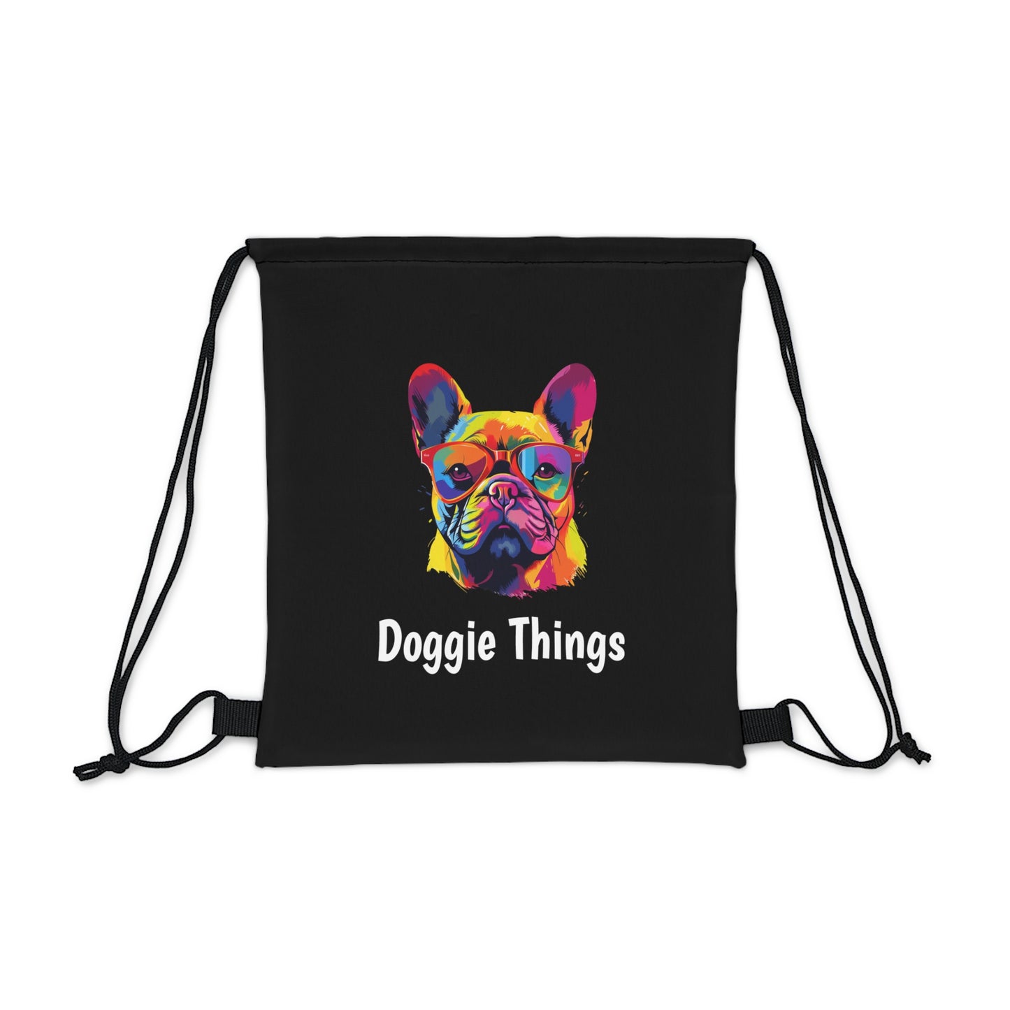 French Bulldog Doggie Things Outdoor Black Drawstring Bag
