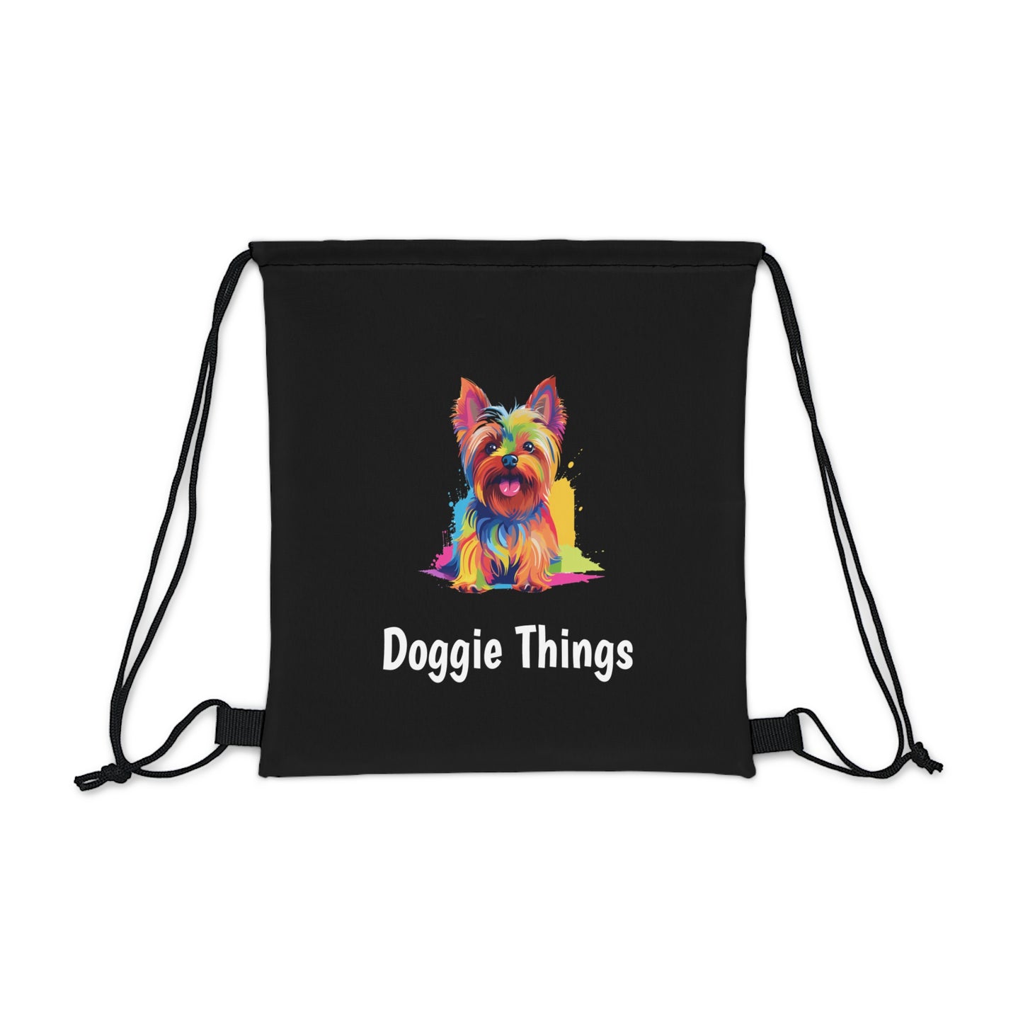 Yorkshire Terrier Doggie Things Outdoor Black Drawstring Bag