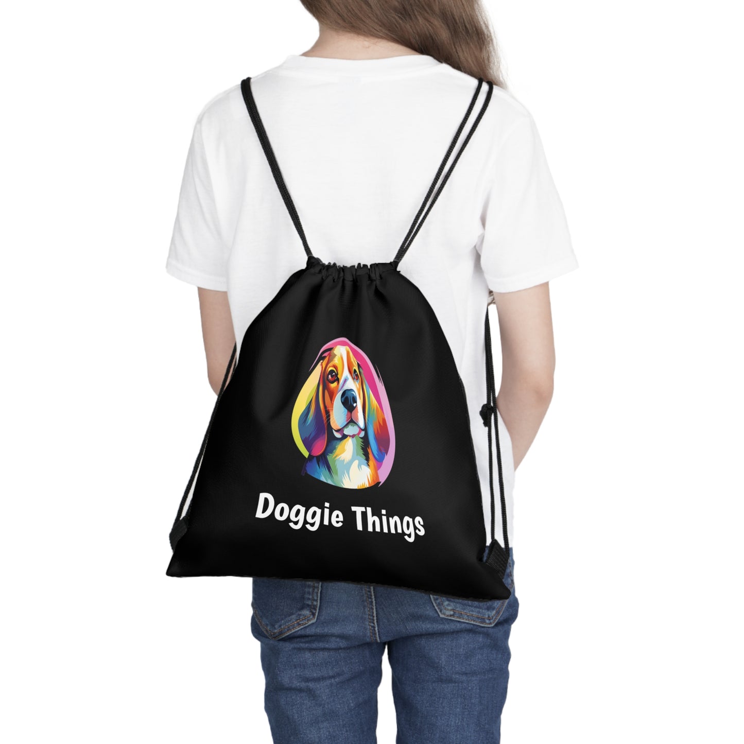 Beagle Doggie Things Outdoor Black Drawstring Bag