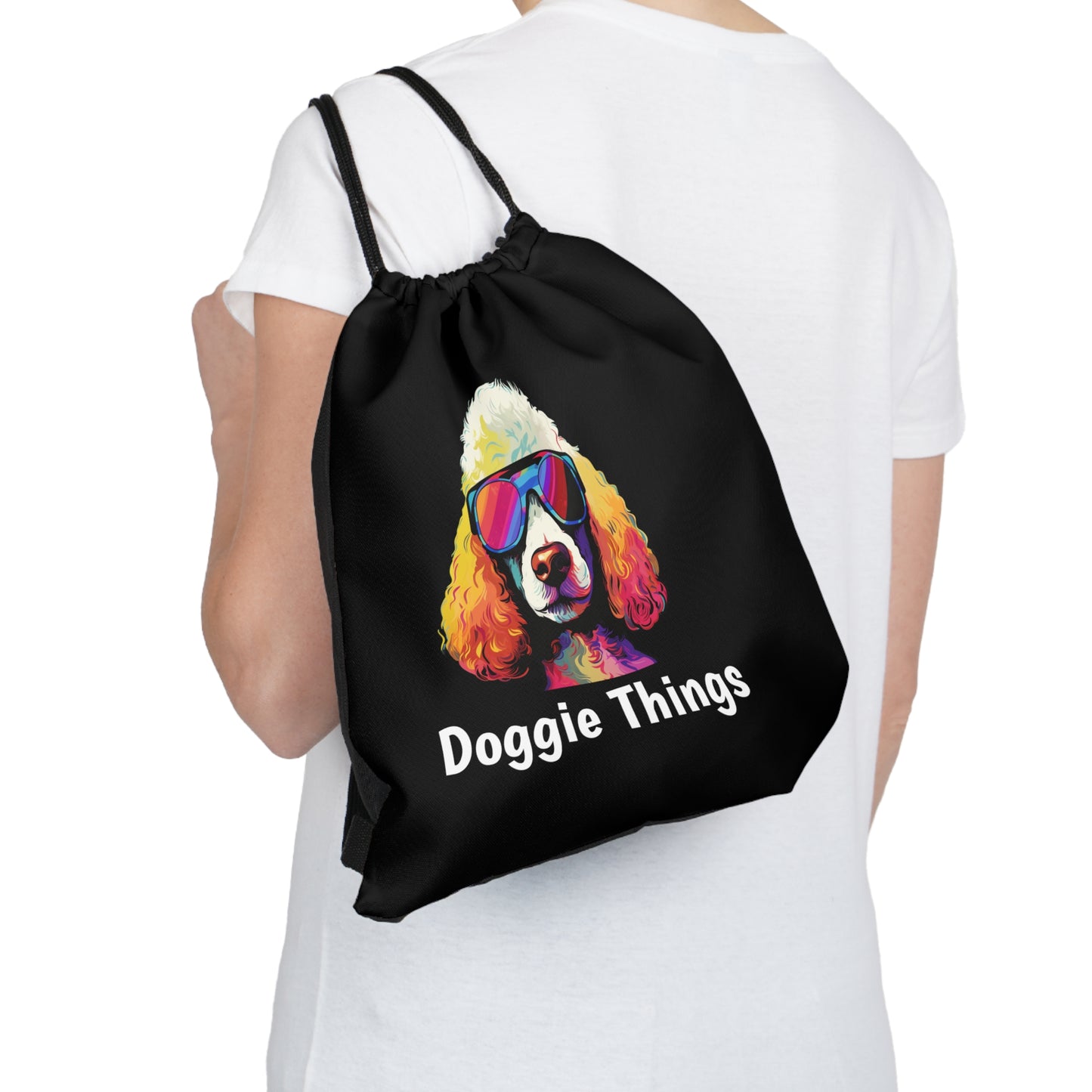Poodle Doggie Things Outdoor Black Drawstring Bag