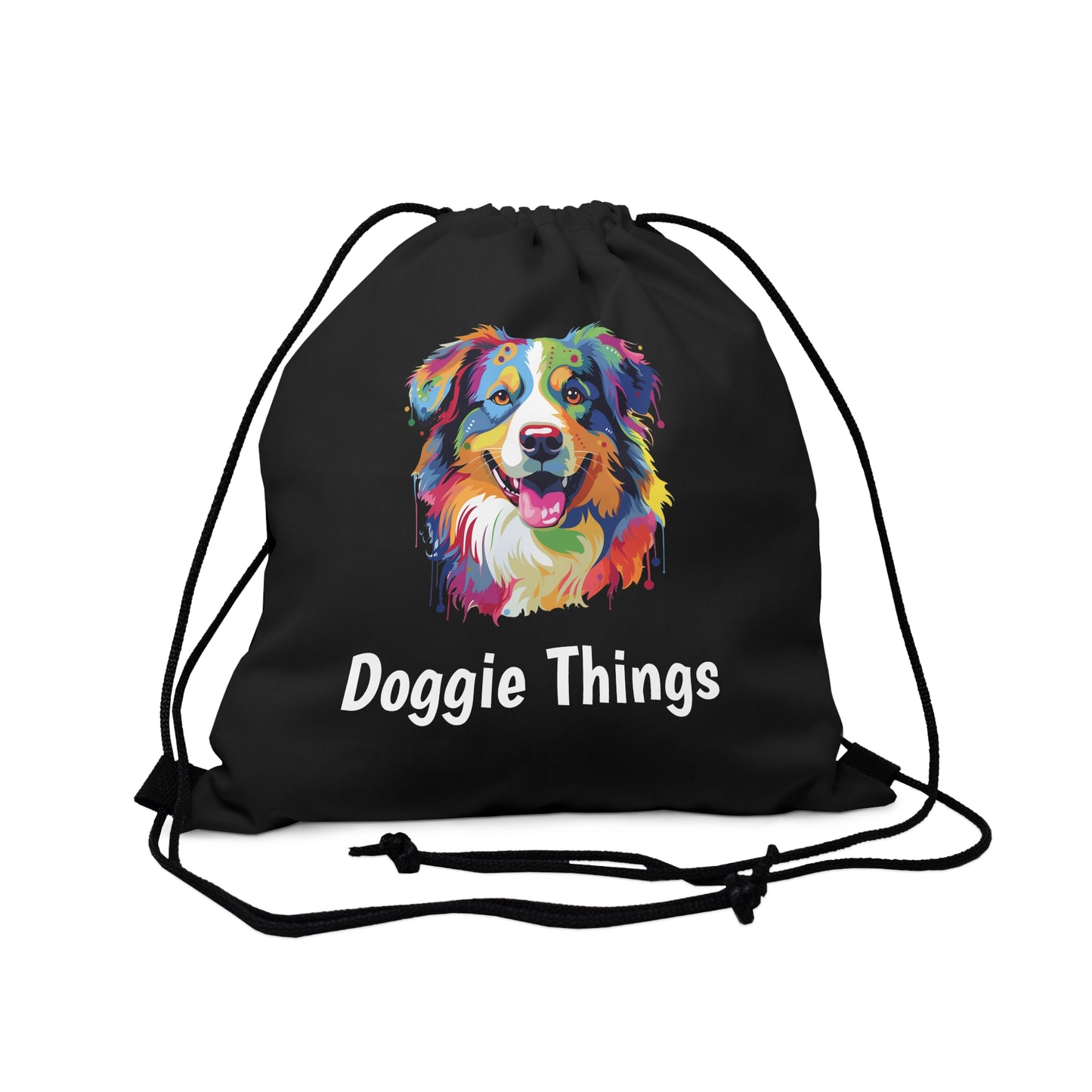 Australian Shepherd Doggie Things Outdoor Black Drawstring Bag