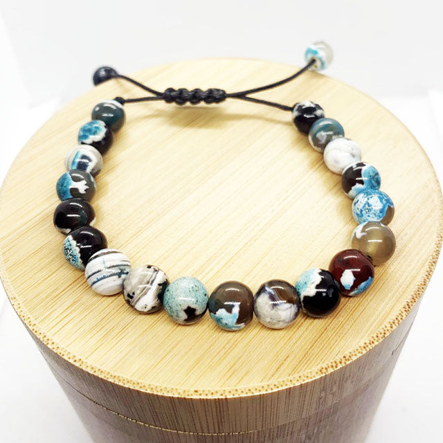 Fire Agate and Onyx Braided Rope Bracelet