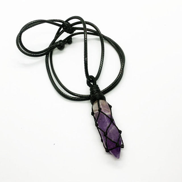 Amethyst Point Braided Rope Necklace