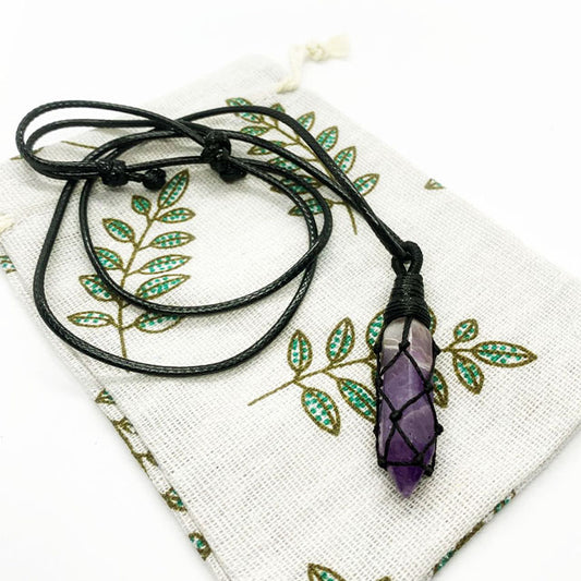 Amethyst Point Braided Rope Necklace