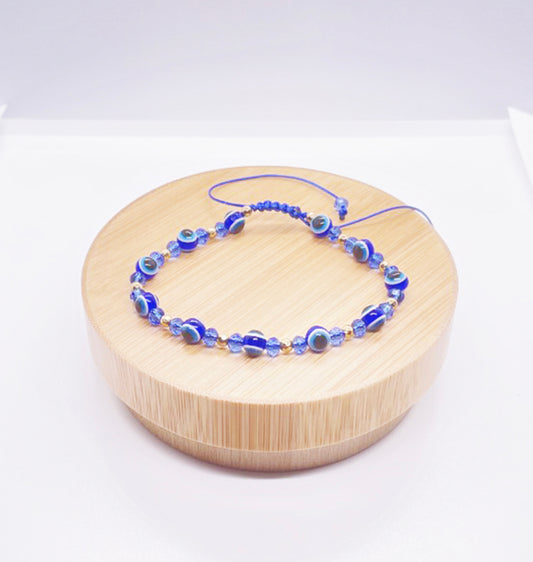 Blue Evil Eye Protection Bracelet with Blue Braided Rope