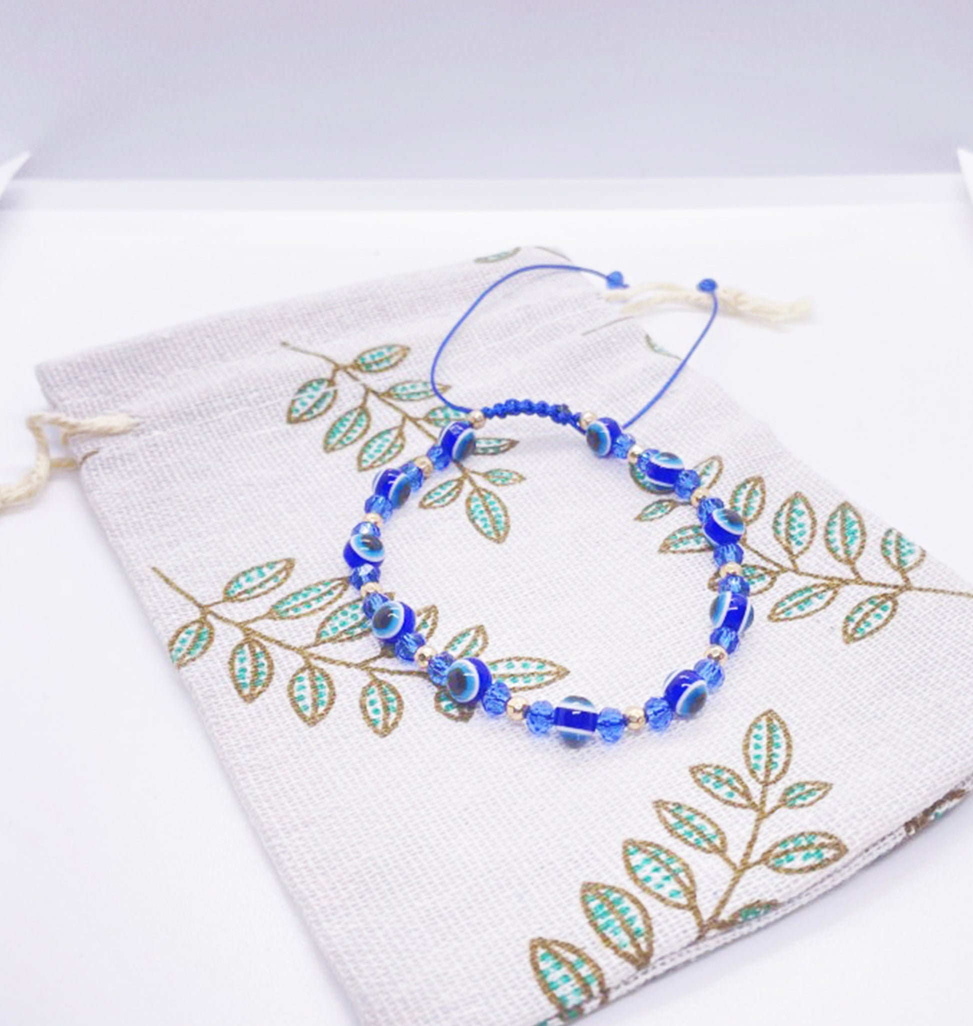 Blue Evil Eye Protection Bracelet with Blue Braided Rope