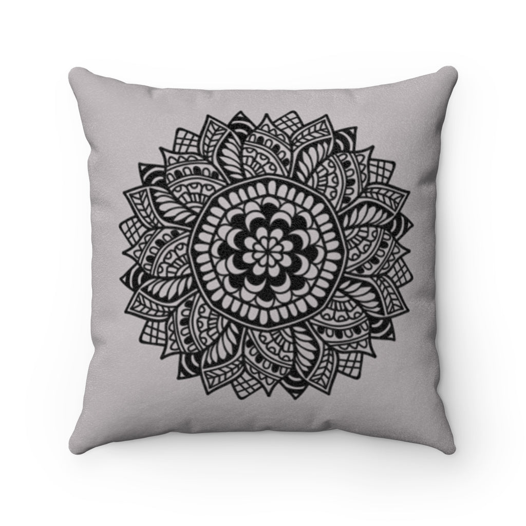 Sunflower Mandala Gray Decorative Pillow Cover