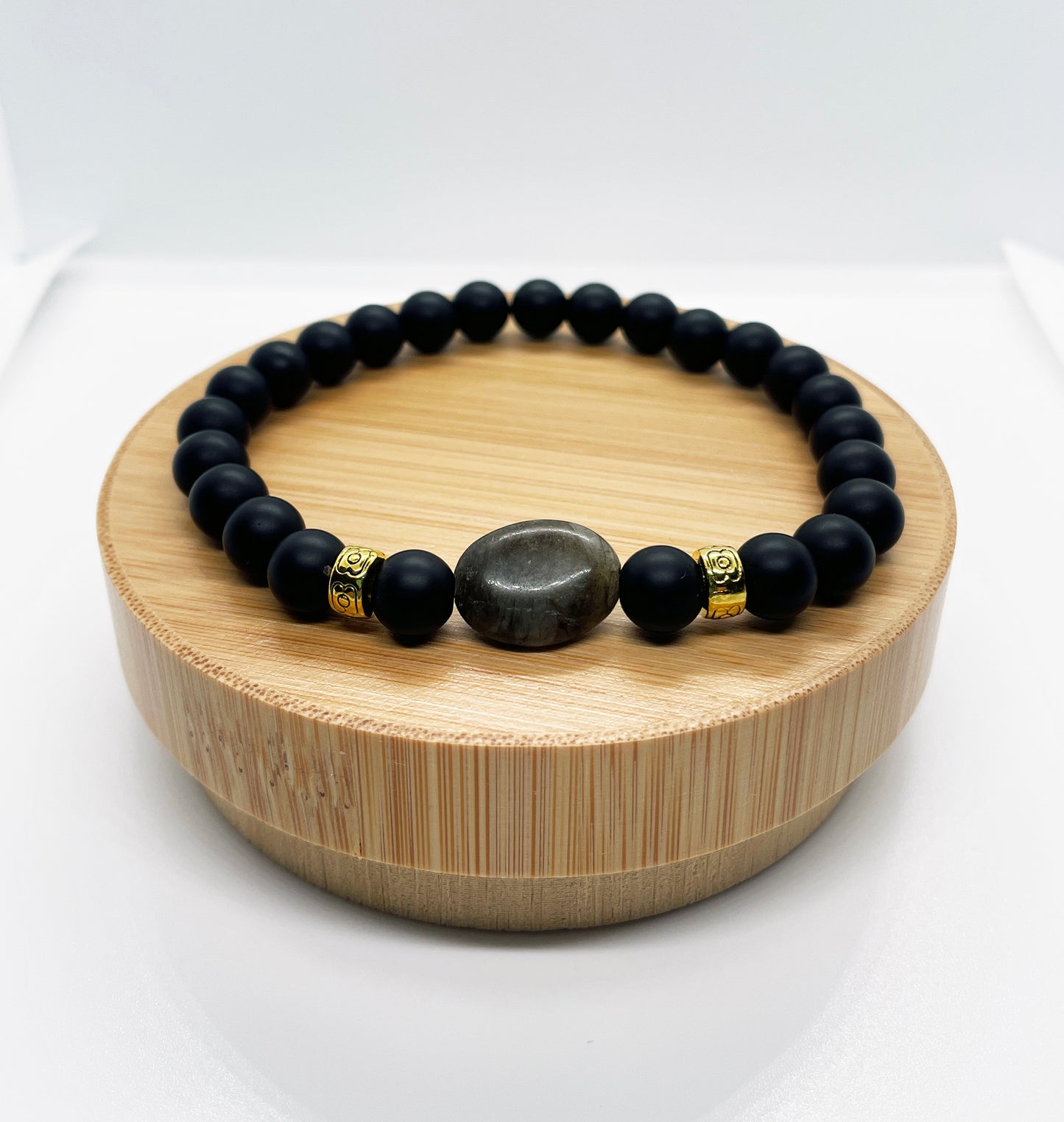 Moonstone Crystal with Matte Black Moonstone Beads Bracelet