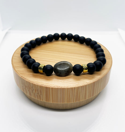 Moonstone Crystal with Matte Black Moonstone Beads Bracelet