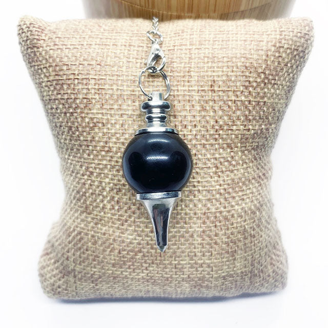 Obsidian Crystal Pendulum with Metal Point