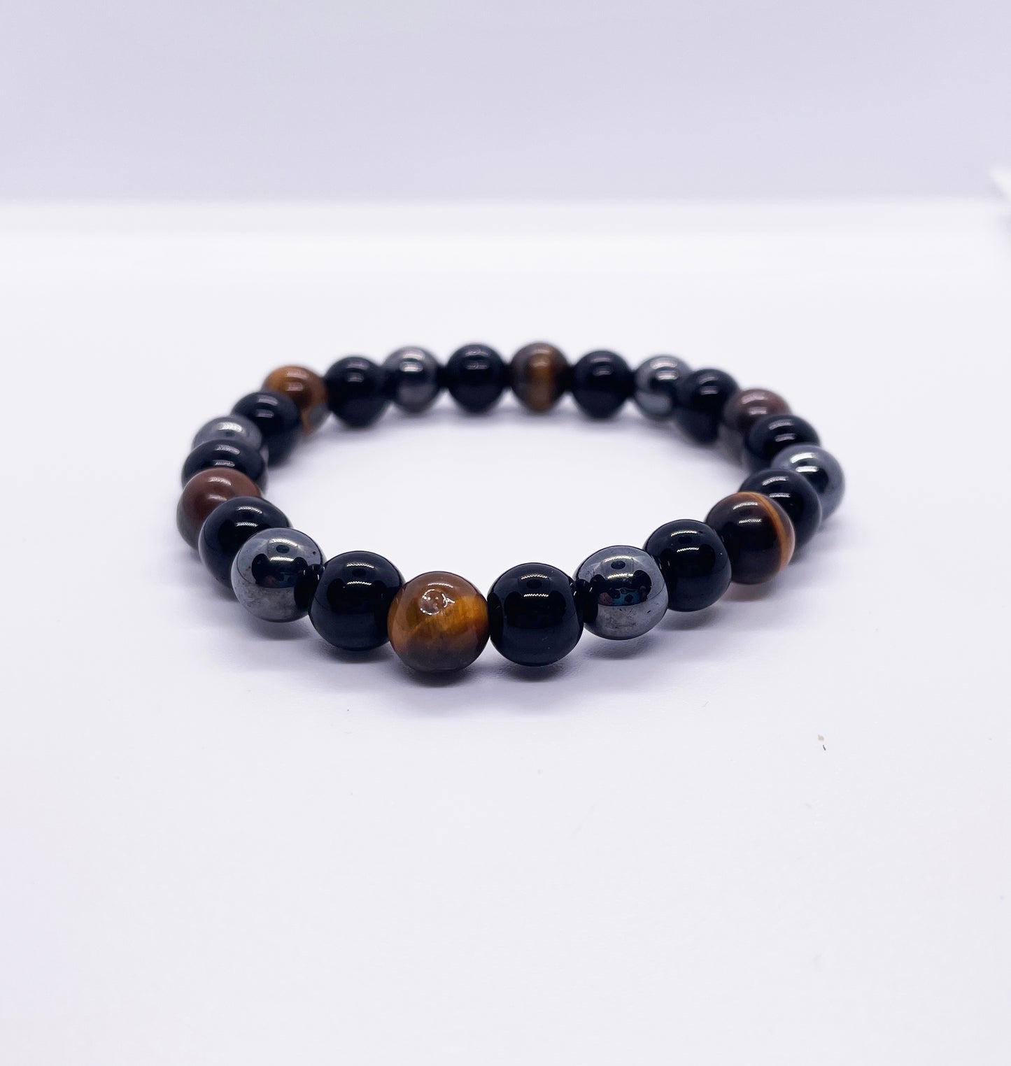 Protection Crystal Bracelet 8mm Hematite Black Obsidian Tiger Eye