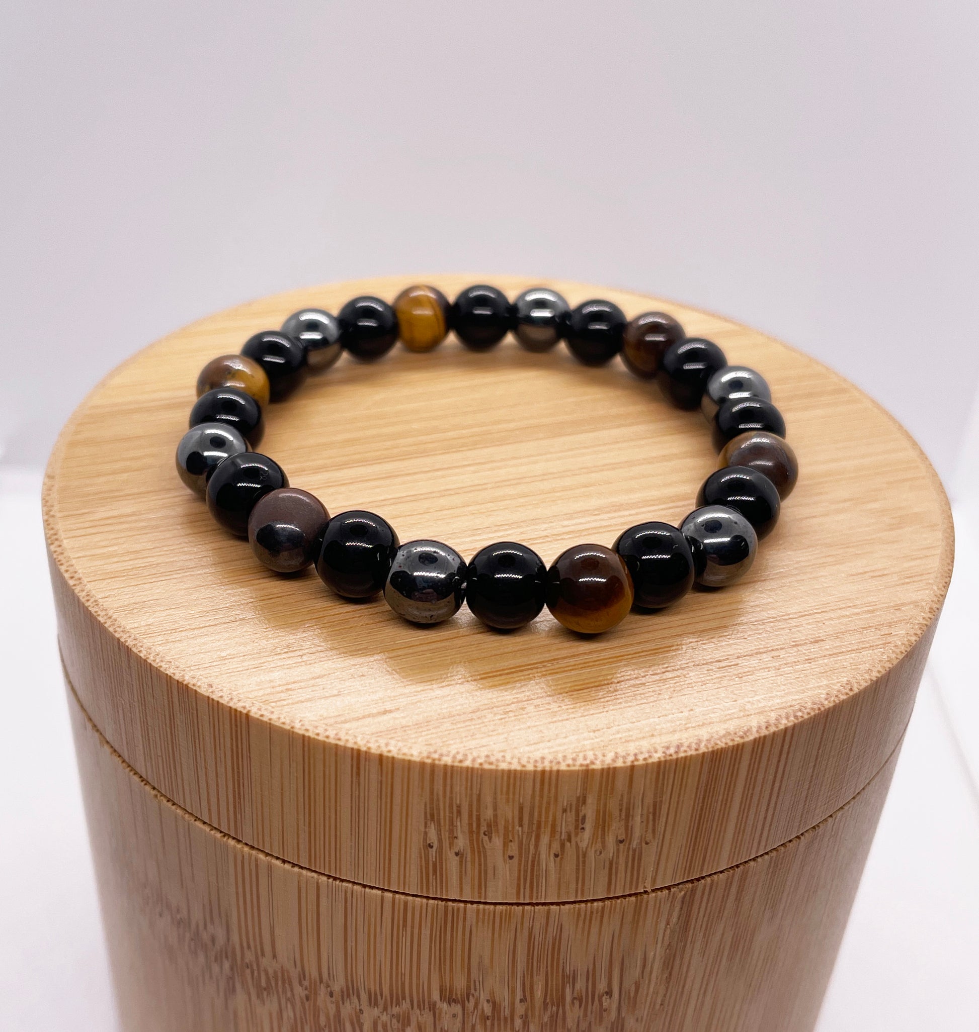 Protection Crystal Bracelet 8mm Hematite Black Obsidian Tiger Eye