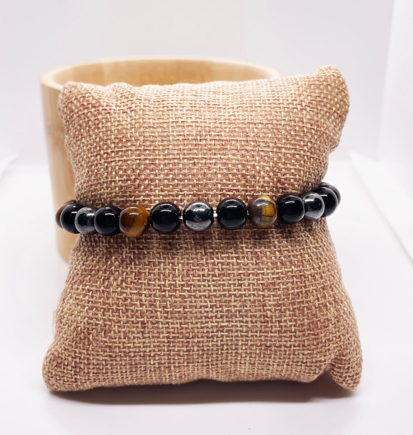 Protection Crystal Bracelet 8mm Hematite Black Obsidian Tiger Eye