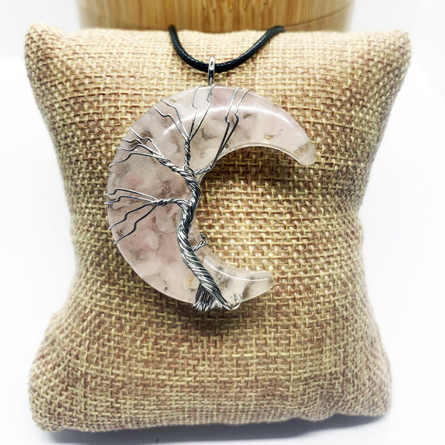 Rose Quartz Tree of Life Wrap Necklace