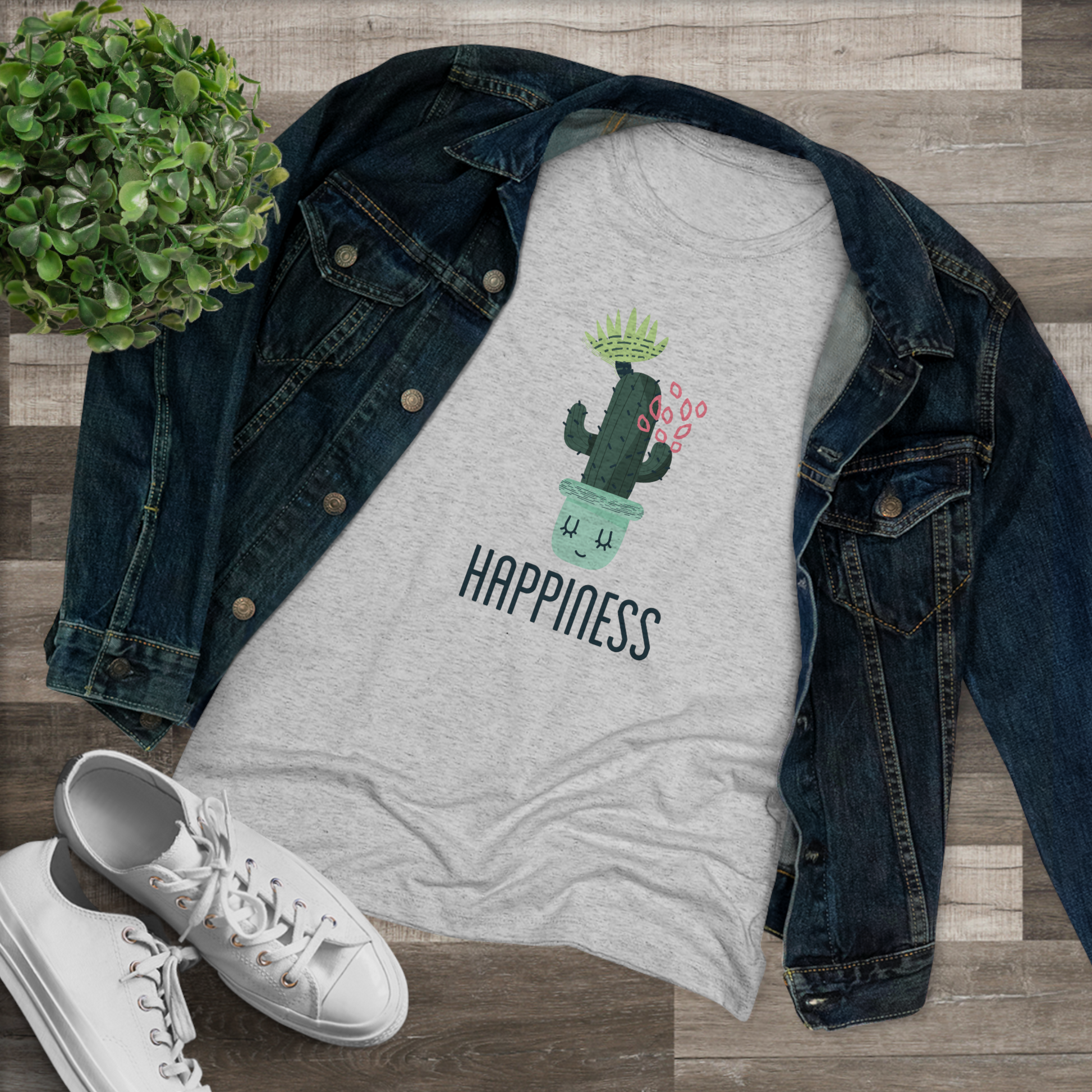 Women's "Happiness" Positive Cactus T-Shirt