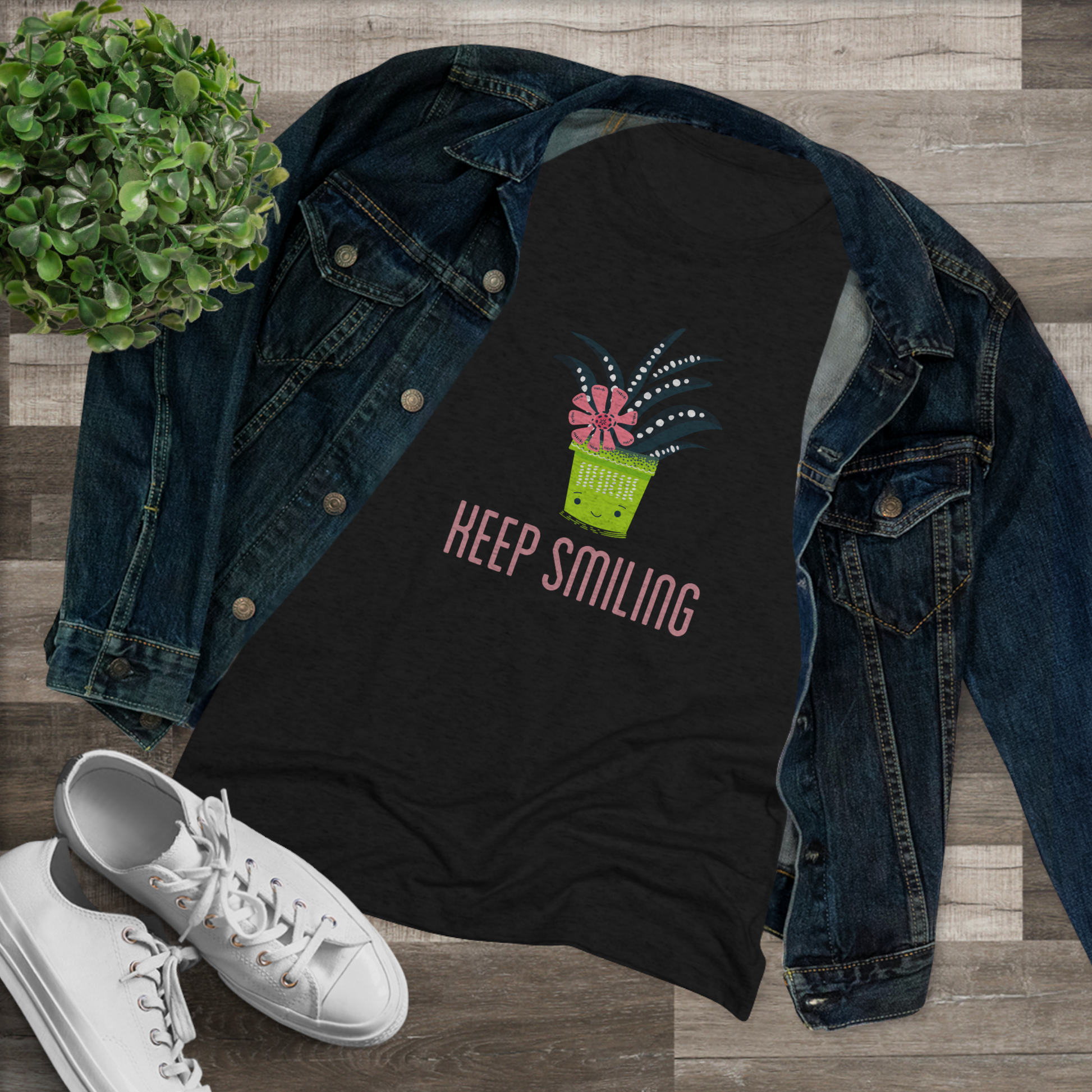 Women's "Keep Smiling" House Plant T-Shirt