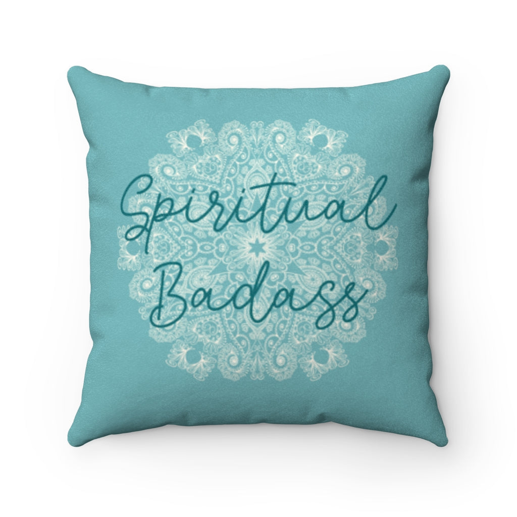 Spiritual Badass Mandala Teal Decorative Pillow Cover