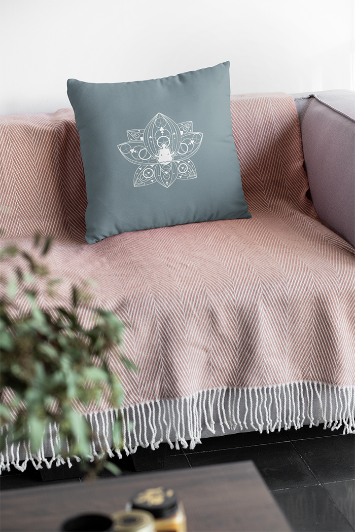 Lotus Mandala Blue Decorative Pillow Cover