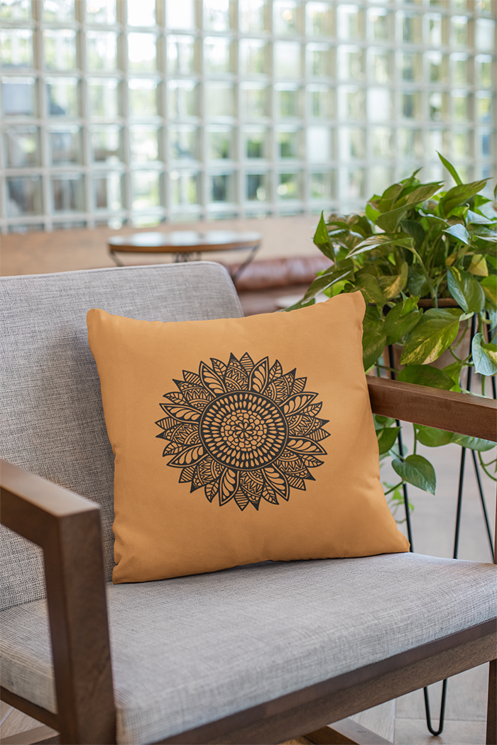 Sunflower Mandala Orange Decorative Pillow Cover